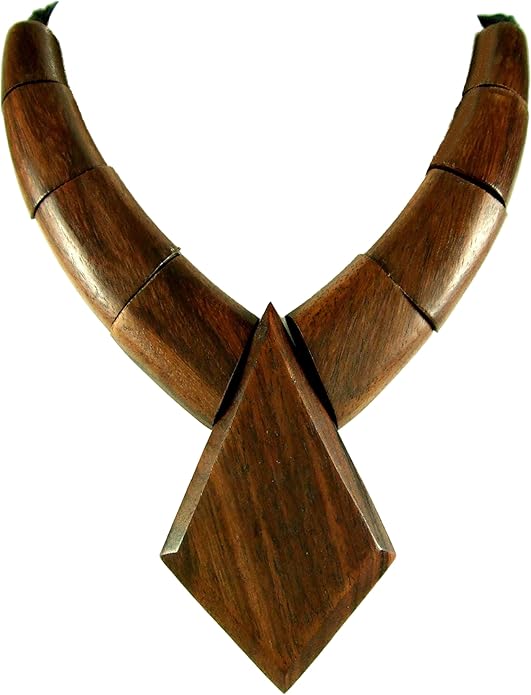 Wooden Necklace for Women Men, Natural Large Boho Tribal Sono Wood Pendant on Adjustable Cord Handmade Necklace GA082