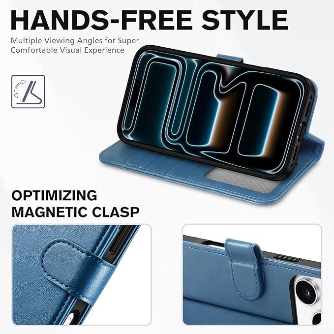 TUCCH Wallet Case for iPhone 17 Pro Max (6.9") 2025, Wrist Strap | RFID Blocking 4 Card Holders | Stand | Shockproof TPU Shell | PU Leather | Magnetic | Protective Flip Cover | Light Blue