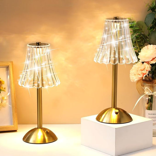 Liliful 1 Pcs Cordless Table Lamp Rechargeable Touch LED Small Gold Portable Battery Operated USB-c Desk Lamp 3 Color Dimmable for Bedroom Living Room Dining (Gold,Rose Style)