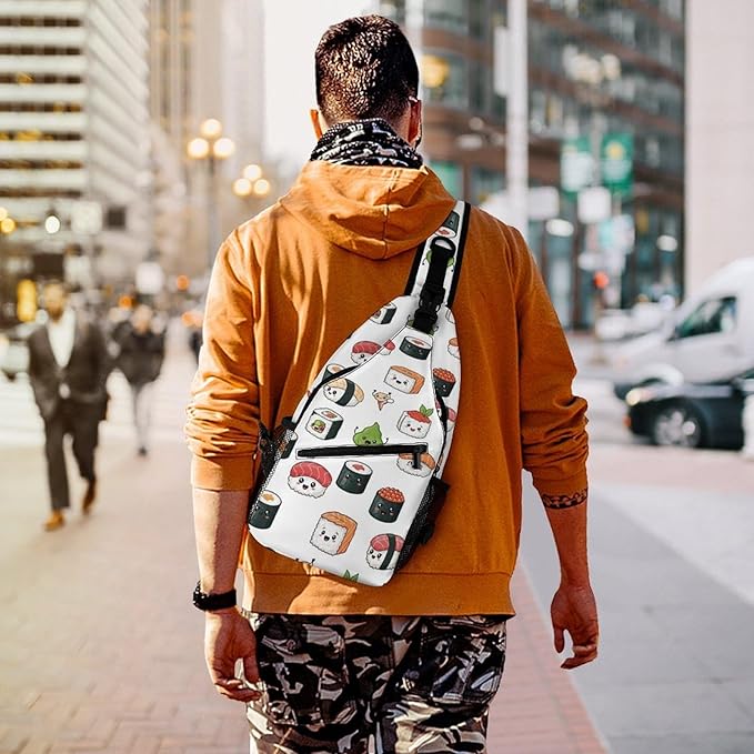 SWEET TANG Cute Sling Shoulder Backpacks Kawaii Food Theme Japanese Sushi Bags Chest Sack, Anti Theft Crossbody Rucksack for Hiking Traveling Sports, Multipurpose Daypacks for Men Women