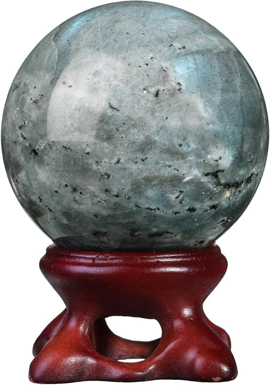 Nupuyai Natural Moonstone Crystal Ball with Resin Stand, Healing Crystal Sphere for Home Decor 1.61"-1.97"(41mm-50mm)