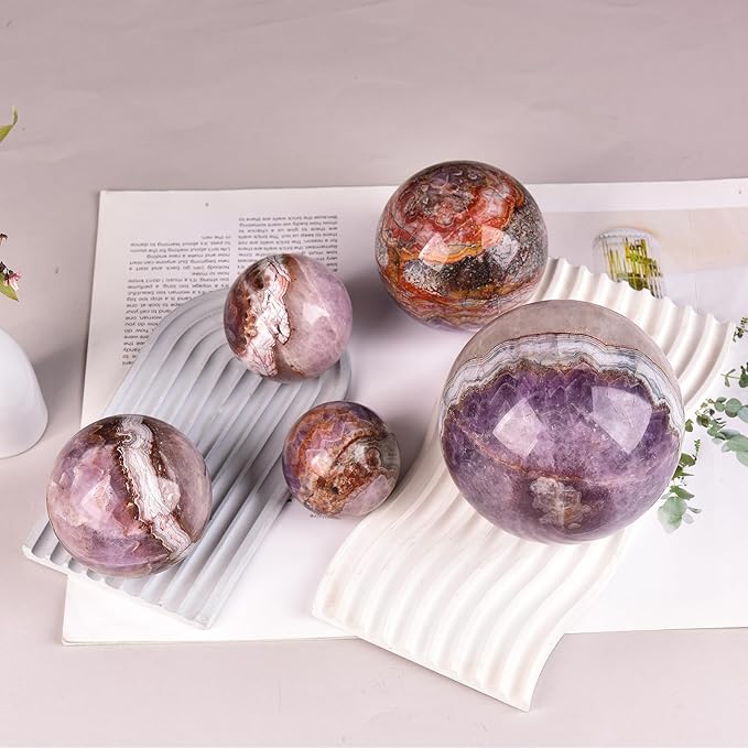 JIC Gem Extra Large Amethyst Agate Crystal Sphere Amethyst Decorative Crystal Ball Gemstone Sphere for Meditation Office Table Decorations 100-110mm