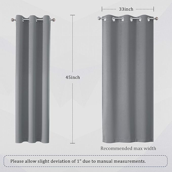 DUALIFE Medium Grey Blackout Curtains Thermal Insulated Room Darkening Blackout Curtains for Bedroom/Living Room 38 by 45 Inch Long,2 Panels,Dove Grey, Grommet Top