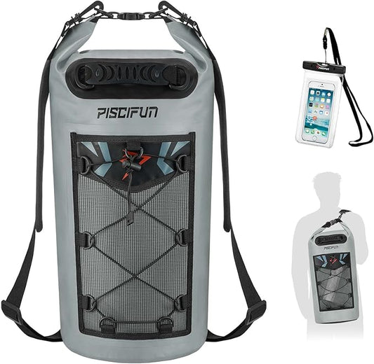 Piscifun Dry Bag, Waterproof Floating Backpack 10L/20L/30L/40L with Waterproof Phone Case for Boating, Kayaking, Fishing