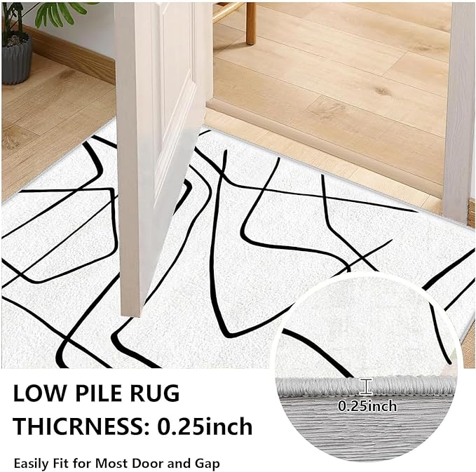 Black and White Rug - Abstract Area Rug, Black and White Rugs for Living Room, Modern Minimalist Washable Rugs, Contemporary Carpet Non Slip Home Decor, Curve 7x10