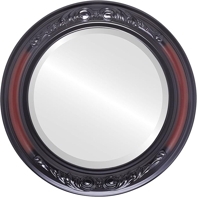 OVALCREST Round Beveled Wall Mirror for Home Decor - Florence Style - Rosewood - 18x18 Outside Dimensions