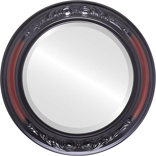 OVALCREST Round Beveled Wall Mirror for Home Decor - Florence Style - Rosewood - 28x28 Outside Dimensions