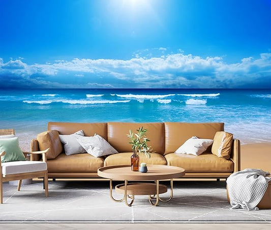 Beach Wall Mural Coastal Landscape Wallpaper for Living Room Bedroom（Not Peel and Stick）