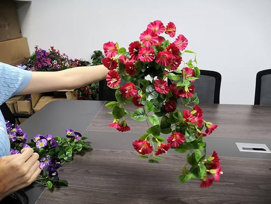 Homsunny Faux Hanging Flowers Plants with Baskets Outdoor-Fake Morning Glory False Silk Morning Glory Planter Outside Porch Patio Balcony Garden Spring Summer Decor (Mixed Colors)