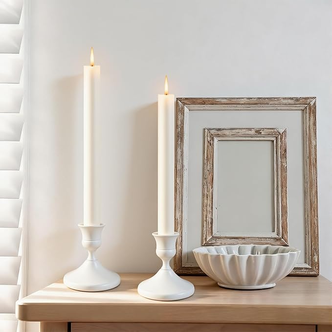 Candle Holders White Set of 6, Vintage Metal Candlestick Holders for Dinner Room Table Centerpiece, Low Metal Candles Sticks for Wedding Centerpieces Christmas Birthday Party (6, White)