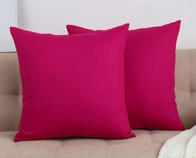TangDepot Set of 2 Handmade Decorative Solid 100% Cotton Canvas Throw Pillow Covers/Cushion Covers, 45 Colors Available - (16"x16" 2 Pieces, Brilliant Rose)
