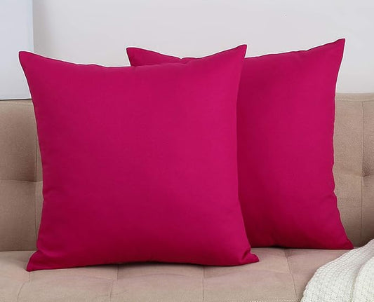 TangDepot Set of 2 Handmade Decorative Solid 100% Cotton Canvas Throw Pillow Covers/Cushion Covers, 45 Colors Available - (16"x16" 2 Pieces, Brilliant Rose)