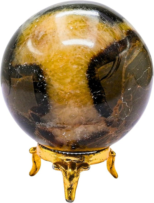 Amazing Gemstone Septarian Crystal Ball with Stand - 2.5 Inches Large Crystal Sphere Meditation Balls for Witchcraft and Decorative Balls