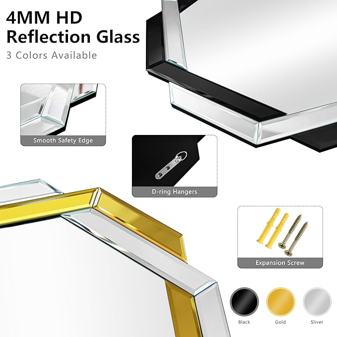 Bathroom Mirror Gold - 30”X30” Wall Mirrors Decorative, Beveled Edge Frameless Mirror for Wall Bathroom, Vanity Room, Bedroom, Living Room and Enterway