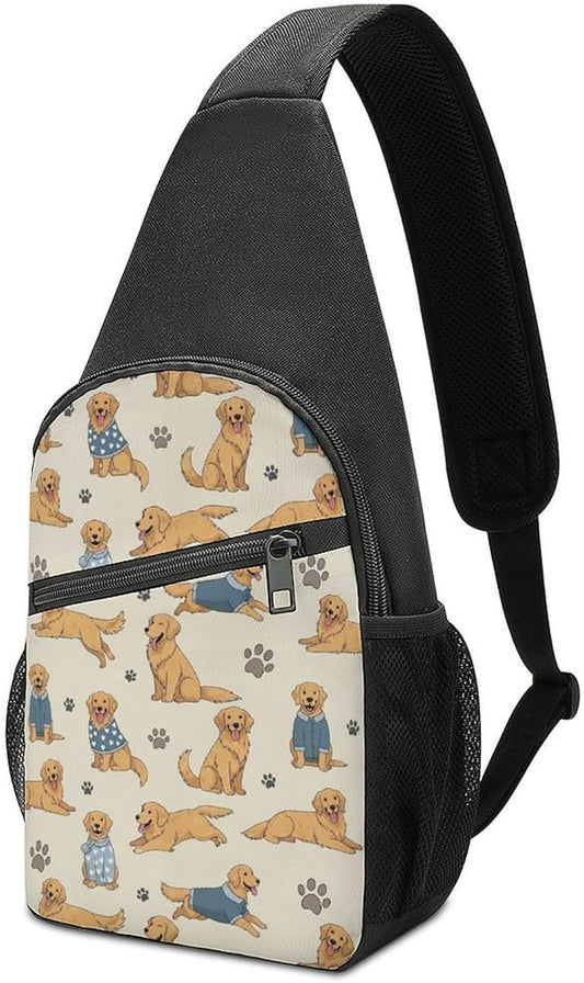 SWEET TANG Men's Crossbody Bags, Casual Daypacks Cute Golden Retriever for Cycling and Travel, Fashion Sling Shoulder Backpack Square Rucksack with Small Pocket for Key Purse