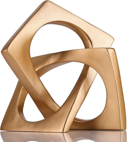 XMGZQ Gold Knot Statue for Coffee Table Centerpiece Decor,Modern Abstract Art Geometric Sculpture and Figurines, Home Decor Accent,Cube Knick Knacks for Shelves,Bookshelf,Entryway,Floating
