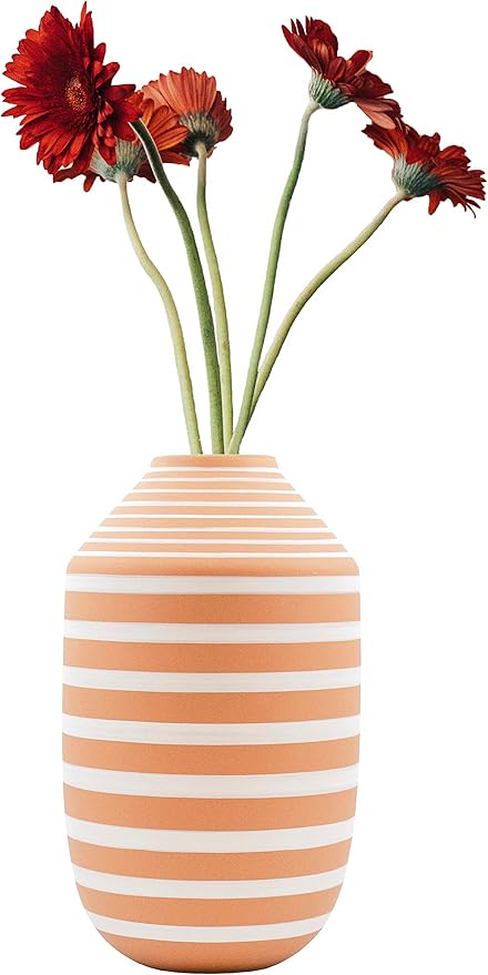 Stephanie Imports Boho Brown Terracotta Vase With Hand-Painted Matte White Design (Horizontal Print)
