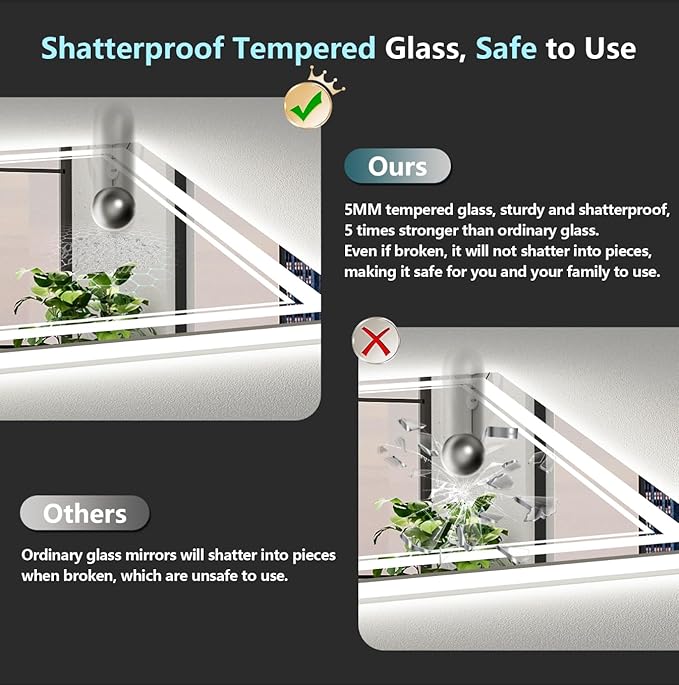 72x32 Inch LED Bathroom Mirror with Lights, Backlit & Front Lit, Anti-Fog Lighted Vanity Mirrors for Bathroom Wall, Dimmable, 3 Color Temperatures, Memory, Shatter-Proof, HD Tempered Glass