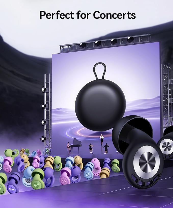Ear Plugs for Sleeping 50dB Earplugs Noise Cancelling Ear Plugs for Noise Reduction Concerts Soft Reusable Silicone Earplugs for Snoring Side Sleepers Shooting Airplanes with 7 Eartips Case Black