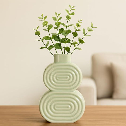 Sagebrook Home Boho Ceramic Vase - Textured Stoneware Decorative Accent for Home, Office, Bedroom & Living Room - Modern Minimalist Flower Holder - 10" Green