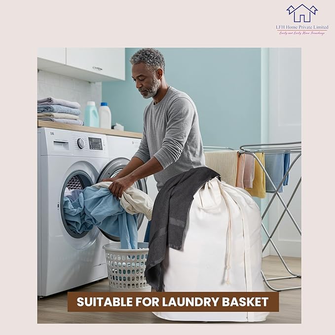 LFH Home Cotton Canvas Extra Large Laundry Bag with Handle, Stylish Drawstring Heavy Duty Laundry Bags For Travel, Home, Hotel, College Dorm and Camp Storage Bag 24x36 Inch, White, Thanks Giving