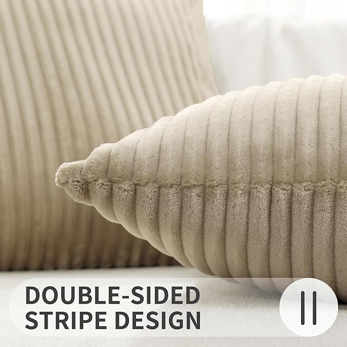 Simmore Decorative Spring Euro Sham Throw Pillow Covers 22x22 Set of 2, Soft Natural Plush Flannel Double-Sided Fluffy Couch Pillow Covers for Sofa Living Room, Khaki