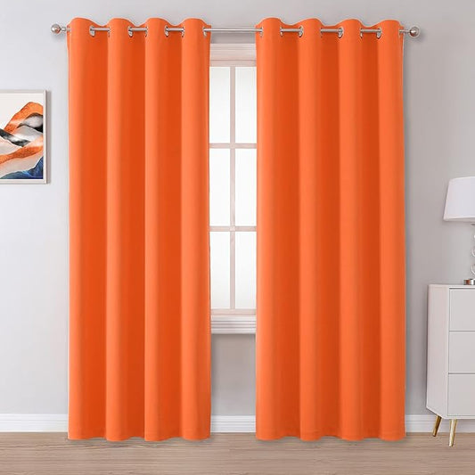 DUALIFE Orange Curtains for Living Room Bedroom Halloween Decor Fall Color Light Blocking Triple Weave Room Darkening Window Curtain Panels Grommet Top 52 X 84 Inces Long