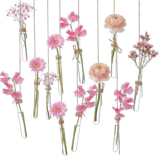 Hillban 24 Pcs Plant Propagation Tubes Spring Party Decoration Plastic Wall Planter Hanging Vase Propagation Station with Rope for Hydroponic Spring Home Garden Birthday Wedding Tea Party Decoration