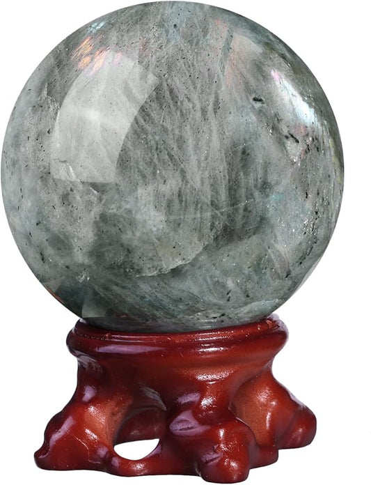 Nupuyai Natural Moonstone Crystal Ball with Resin Stand, Healing Crystal Sphere for Home Decor 2.01"-2.36"(51mm-60mm)
