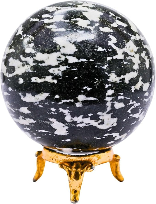 Amazing Gemstone Black & White Tourmaline Crystal Ball with Stand - 2.5" Inches Large Crystal Sphere Meditation Balls for Witchcraft and Decorative Balls