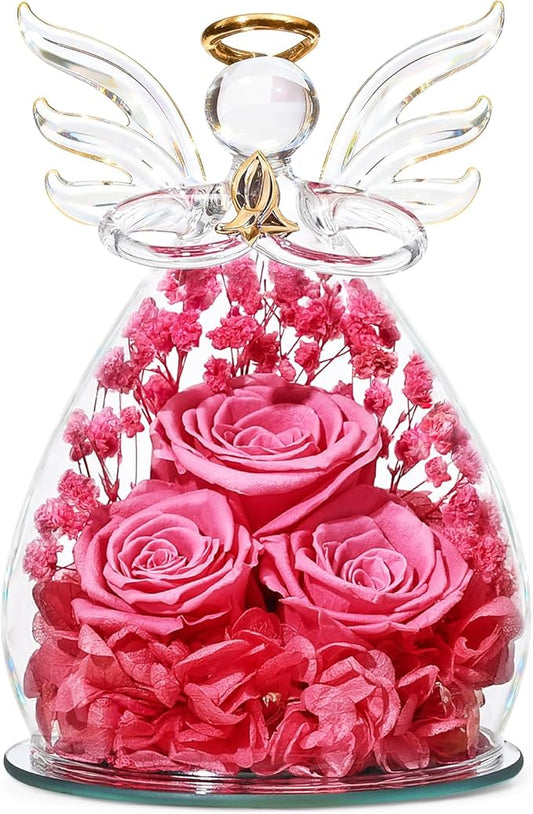 Beferr Valentines Day Rose Gifts for Her Women Mom Gifts for Birthday, Fresh Flowers for Delivery Prime Forever Preserved Rose in Glass Angel Figurine, for Grandma Wife Kids Daughter