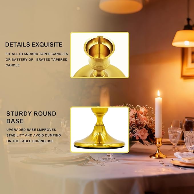 Candlestick Holders Taper Candle Holders, Gold Vintage Candle Stick Candle Holder for Pillar Candles Table Centerpiece, Wedding Reception, Festive Christmas Mantel Decor or Home Decor