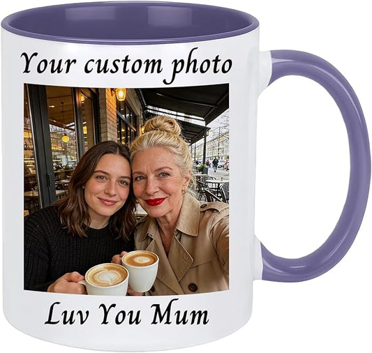 Personalized Coffee Mug Custom Photo Text Logo, Gifts for Mom from Daughter or Son, Durable Ceramic Coffee Cup for Grandma, Mothers Day Gift Idea, Best Gifts for Mom 11oz (Purple)