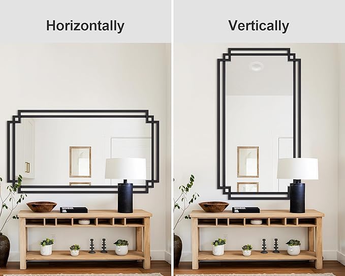 30" x 59" Large Wall Mirror for Decor, Black Decorative Mirror with Irregular and Rectangular Metal Frame, Black Large Bathroom Mirror Above Sink, Hang Vertically or Horizontally