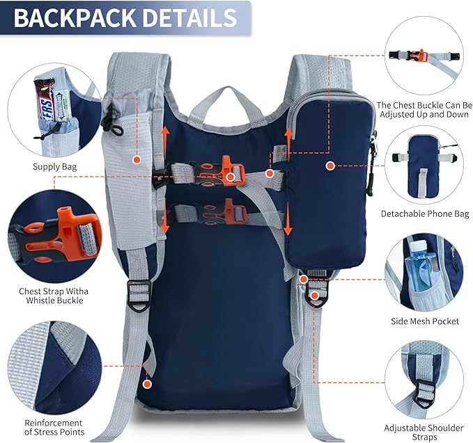 HIGH EXPERIENCE Hiking Backpack 10L/15L Small Daypack Lightweight Packable Travel Foldable Water Resistan for Women Men (Navy Blue, 15L)