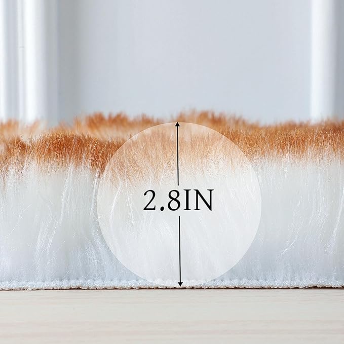 Faux Fur Rug Sheepskin Shag Fluffy Fuzzy 2x6 ft Runner Rugs for Bedroom Bedside Bed Floor Living Room Plush High-Density Cushion Carpet Super Sofa Cover White and Yellow