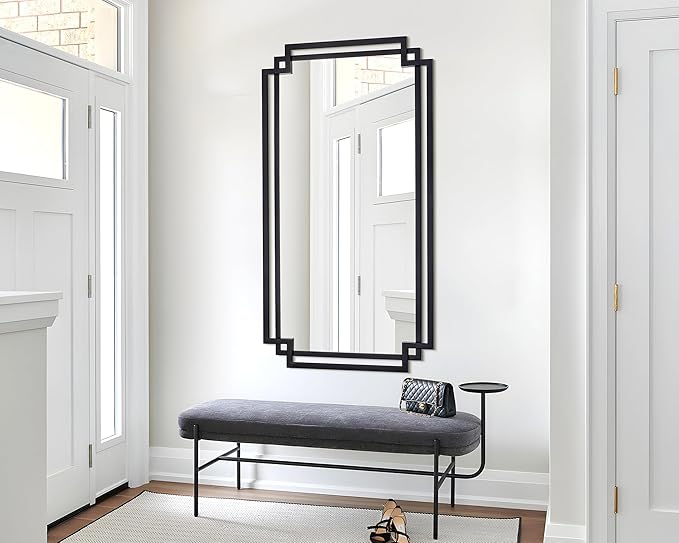 28" x 55" Living Room Mirror for Wall Decor, Large Decorative Mirror with Metal Frame, Modern Black Wall Decor for Bathroom, Entrance, Bedroom, Horizontal or Vertical
