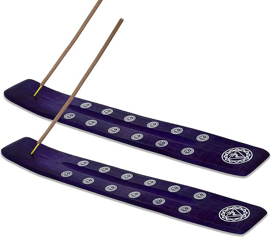 Bless-International Traditional-Handmade-Burner Wooden-Incense-Stick-Holder Ash-Catcher-Stand for-Aromatherapy-Meditation-Yoga (Heavens Blue) 10 Inches, Pack of 2