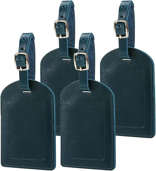 Ringsun Genuine Leather Luggage Tag for Suitcases ID Tags Bag Tags for Luggage (4 Pack, Blue)