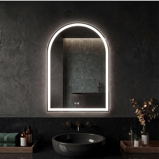 Sweetcrispy 24"×32" LED Bathroom Mirror with Lights, Arched Vanity Mirror with Anti-Fog, Dimmable, 3-Color Light, Memory Function, Tempered Glass