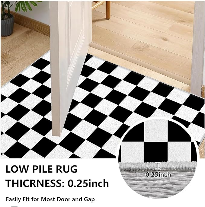 Black and White Checkered Rug for Living Room, 3x5 Area Rugs, Checkered Area Rug, Geometric Plaid Rugs, Washable Non Slip Retro Carpet Home Floor Decor