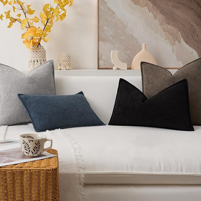Kevin Textile Waterproof Decorative Pillow Covers Black 24x24 Inch Pack of 2 Soft Boucle Textured Euro Pillowcases Elegant Accent Pillows for Couch Sofa Chair Bed Home Decor Indoor Outdoor