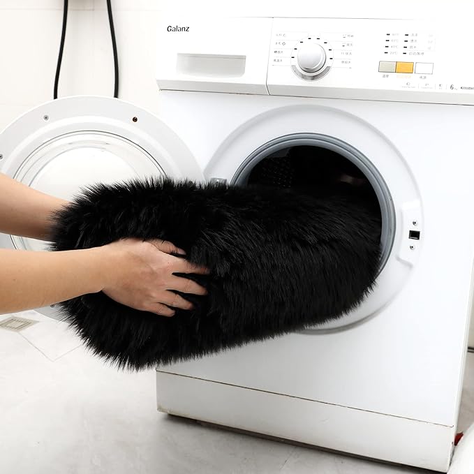 Faux Fur Small Rug 2 x 3 ft Black Shaggy Sheepskin Machine Washable Fuzzy Area Rug Super Soft Fluffy Plush Carpet for Bedroom Living Room Floor Nursery Kids Room Bedside Rug