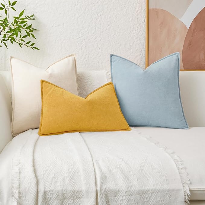 Kevin Textile Waterproof Decorative Pillow Covers Light Blue 16x16 Inch Pack of 2 Soft Boucle Textured Throw Pillowcases Elegant Accent Pillows for Couch Sofa Chair Bed Home Decor Indoor Outdoor