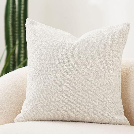 DOMVITUS Boucle Pillow Covers 24x24 Luxury Throw Pillow Covers Decorative Bed Sofa Pillows for Living Room Accent Couch Pillows Soft Cushion Case, 1PC, Ivory