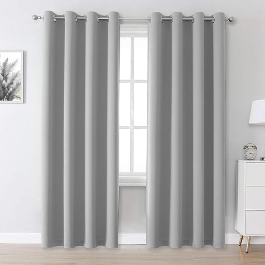 DUALIFE Ultimate Gray Blackout Curtain Panels/Drapes for Living Room 84 inch Length Solid Energy Efficient Room Darkening Bedroom Curtains Thermal Insulated Grommet Top 52x84 inch