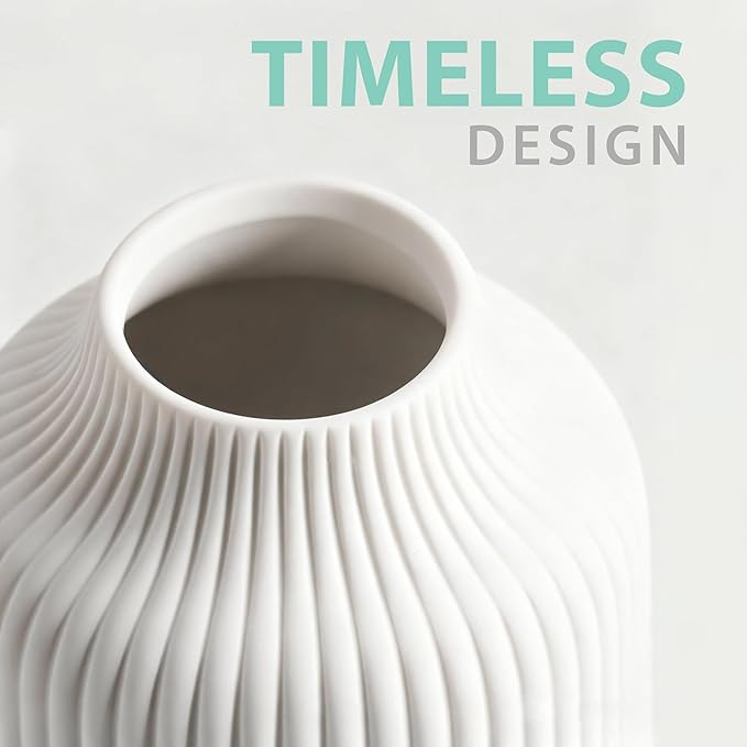 Ceramic Vase in Nordic Style, Decovase Large for Pampas Grass as Boho Deco, Vase White Matt 10 inch for Flowers, Scandinavian Design Home Decoration for Fresh Flowers, Dried Flowers (Size L)