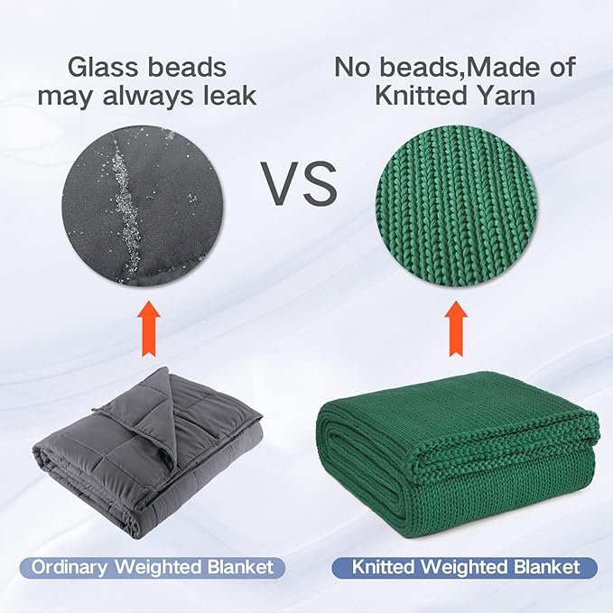 Guohaoi Knitted Weighted Blanket for Adults (Green 48"x72" 20lbs) No Beads Cooling Throw Blanket for Hot Sleepers, Home Decor Breathable Chunky Knit Heavy Blanket Use on Full Size Bed