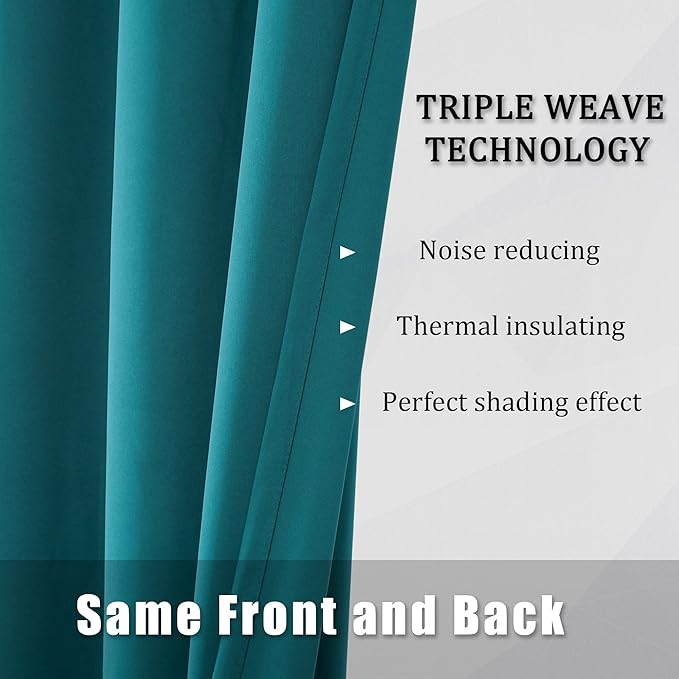 DUALIFE Teal Blackout Curtains 63 Inch Length with Grommet Teal Blue Bedroom Curtains 2 Panels Set Teal Drapes Thermal Insulated Room Darkening Curtains for Boy Living Room 42 x 63 Inch