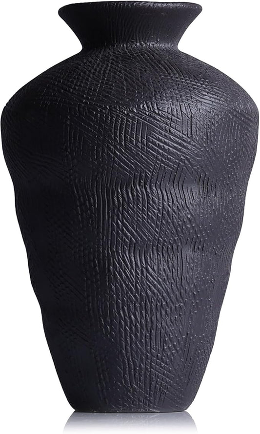 Wabi Sabi Decor Rusty Vintage Vase - 8.7" Tall Rustic Farmhouse Wabi Sabi Vase for Centerpiece, Pottery Stone Flower Vases for Home Decor, Table, Living Room, Bedroom, Bathroom, Kitchen (Black)